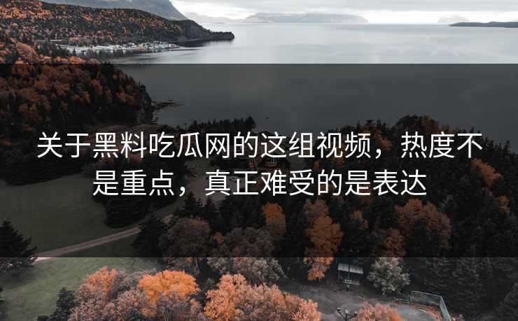 关于黑料吃瓜网的这组视频，热度不是重点，真正难受的是表达