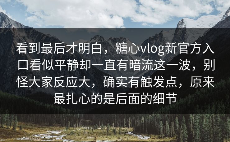 看到最后才明白，糖心vlog新官方入口看似平静却一直有暗流这一波，别怪大家反应大，确实有触发点，原来最扎心的是后面的细节