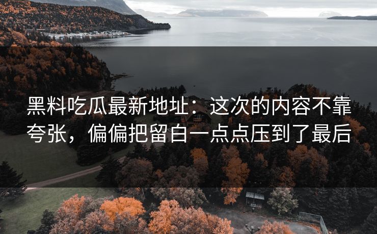 黑料吃瓜最新地址：这次的内容不靠夸张，偏偏把留白一点点压到了最后
